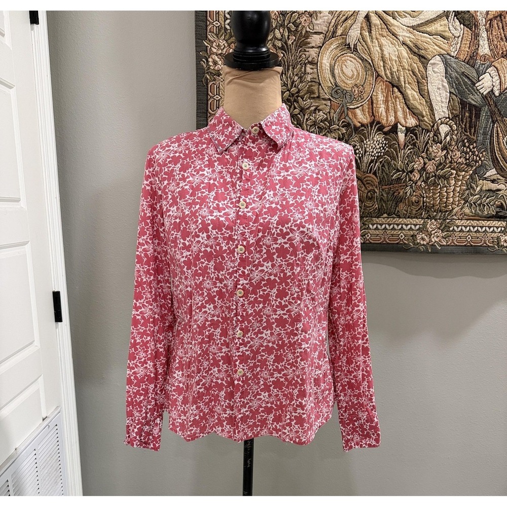 Boden Shirt Womens 14 Pink Floral Print Button Front Long Sleeve Cotton Collared
